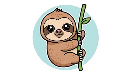 Fototapeta premium Cute Cartoon Sloth Hanging on Branch.
