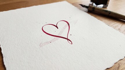 Fototapeta premium Hand drawn heart on a piece of paper with a fountain pen