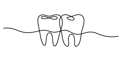 Obraz premium Continuous line art of two healthy human teeth, a minimalist design for dental care and hygiene concepts