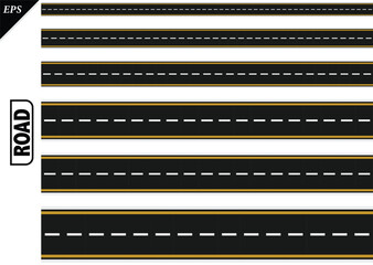 Fototapeta premium Empty highway asphalt road texture, Ariel View Road, Empty highway black asphalt road with dividing lines, Top view, Vector Illustration, clear dividing lane lines on a smooth dark road surface