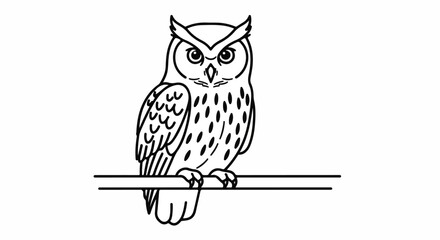 Minimalist Black and White Illustration of an Owl Perched on Branch