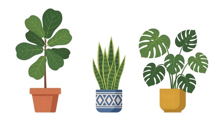 Obraz premium Three potted plants with unique leaves on a white background