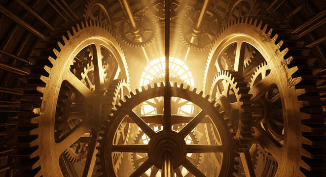 Inside giant clock towers: steampunk aesthetics.