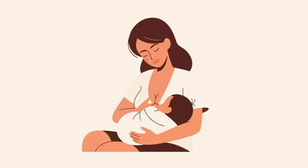 Mother Breastfeeding Baby, Minimalist Illustration
