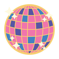 Fototapeta premium Y2K Disco Ball Sticker Cartoon Illustratio
