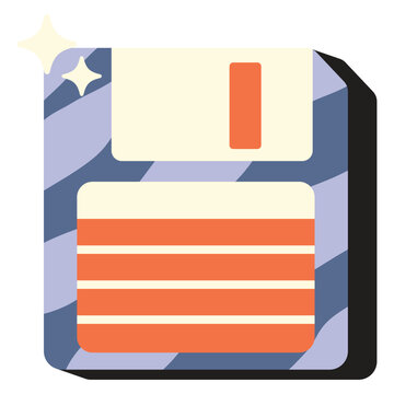 Y2K Disket Sticker Cartoon Illustration
