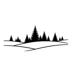 Obraz premium Black silhouette of trees on rolling hills landscape.