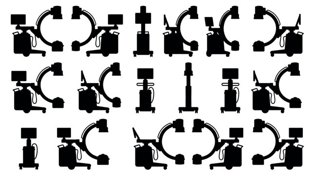 Medical Carm Xray machine silhouettes for diagnostic imaging.