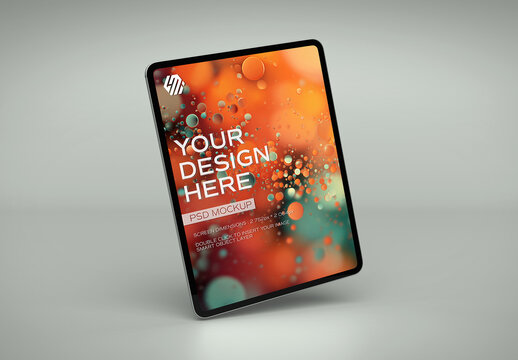 Floating Tablet Device Mockup On Grey Background
