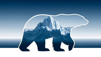 Double exposure of polar bears and Arctic glaciers: climate change and the loss of Arctic habitats. AI generated.
