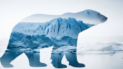 Double exposure of polar bears and Arctic glaciers: climate change and the loss of Arctic habitats. AI generated.
