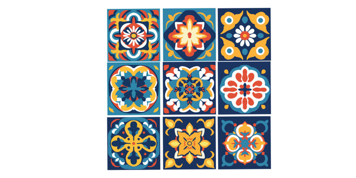 vector seamless pattern of ornament tiles texture with Moroccan oriental arabesque mosaic. Ceramic majolica, Portuguese lisbon Azulejo, mexican Talavera, italian, sicilian, spanish, turkish,