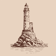 Lighthouse. Hand drawn vector illustration.