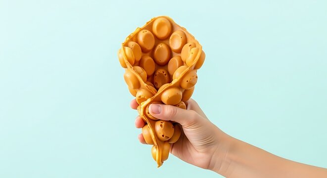 hand holding egg waffle bubble waffle
