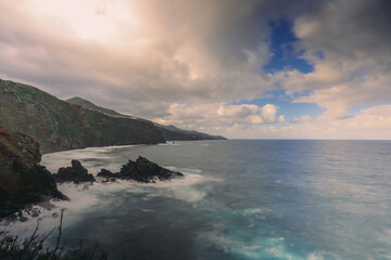 Nogales beach (Playa de Nogales) with the cliffs of, island of La Palma. Canary Islands. Spain