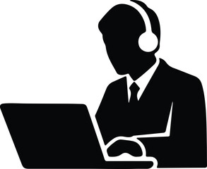 Isolated man wearing headphones working on laptop illustration vector