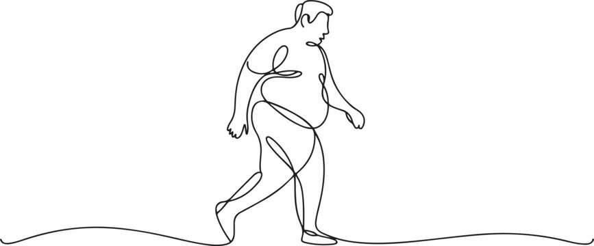 continuous line drawing of obese man.single line vector of obese man walking. one line Art icon drawing vector