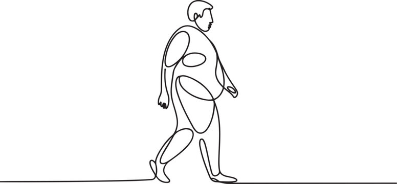 continuous line drawing of obese man.single line vector of obese man walking. one line Art icon drawing vector