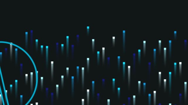 Geometric Light Show Demonstrating Circular Frame and Slanted Line With Glowing Neon Elements In Dark Background