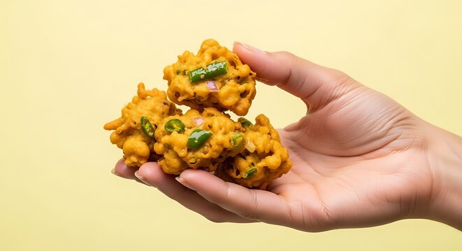 hand holding pakora fritters