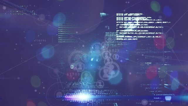 Animation of hand bionic security system over blue space with diverse data and lights