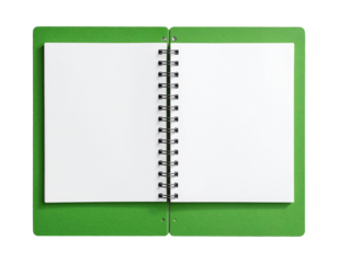  Open Green Spiral Notebook with Exposed Coil, Top View Stationery Mockup, Isolated PNG