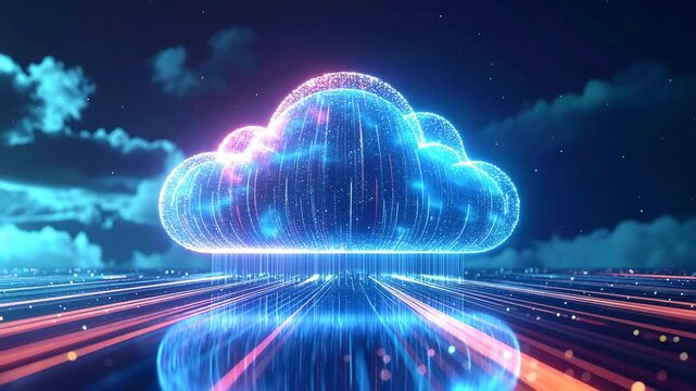 Digital Cloudscape: An abstract cloud formation radiates with vibrant energy, symbolizing the interconnectedness of digital networks and the boundless potential of technology.