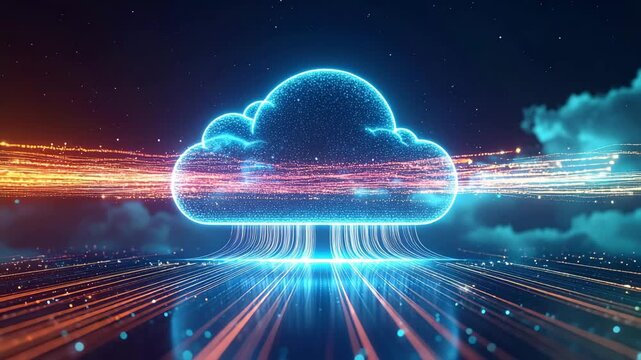 Digital Cloud's Neon Glow: An evocative image of a radiant, glowing digital cloud, representing the very essence of modern technology and the interconnected world.