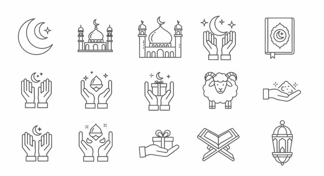 Islamic Symbols and Icons Set Illustration.