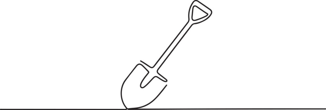 Continuous line drawing of shovel. Shovel linear icon. one line Art icon drawing vector