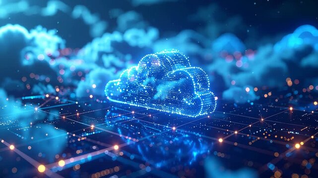 Cloud Computing: Illuminated cloud floats above a digital circuit, symbolizing interconnectedness, data storage, and the boundless potential of the digital realm.