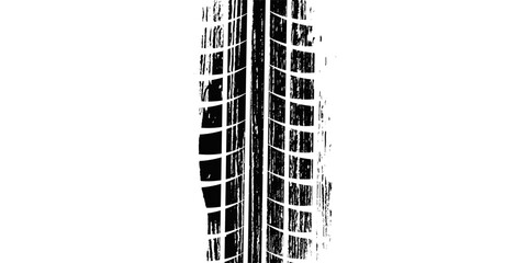 Tire track. Car, bike, motorcycle tyre mark with grunge effect isolated on white background. Wheel footprint on the road. Top view of rubber protector mark. © ribut
