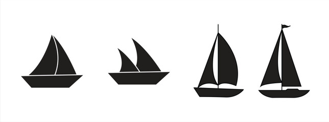 Minimal sailboat silhouettes collection showing various yacht profiles, nautical marine illustration set for stock use © GraphicGlow