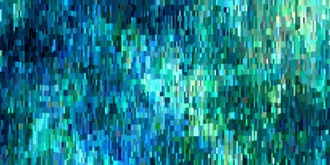Abstract mosaic of vibrant blue and green vertical lines suggests movement and energy.