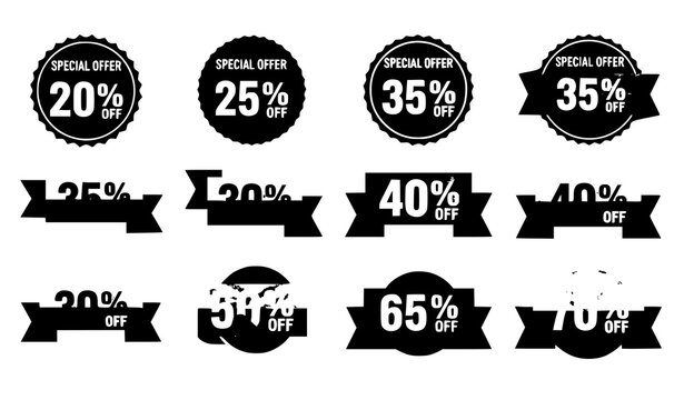Special offer discount percent off labels flat vector set for ecommerce promotions