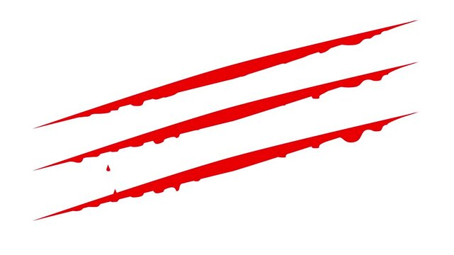 Three cuts wound with blood flowing.  Dramatic animal claws rip open the skin, blood seeping and dripping, conveying themes of attack, battle, danger, trauma and intense confrontation.