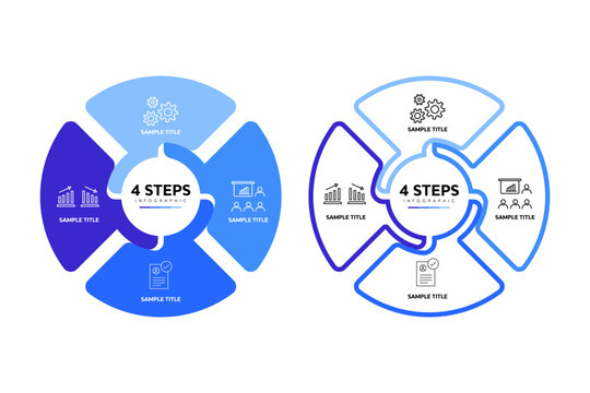 Circle chart infographic template with 4 options for strategy presentations set. Vector editable illustration Eps