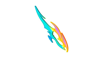 Rainbow colored kite flying high.