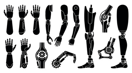 Obraz premium Collection of Black Silhouettes of Prosthetic Limbs and Components.