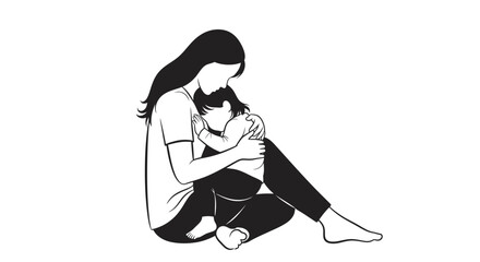 Mother holding her child in a loving embrace illustration.