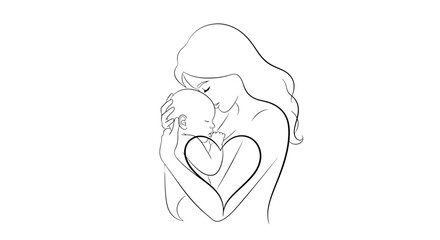 Mother holding baby with heart symbol illustration.