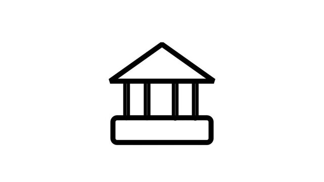 Court Building icon animation. Minimalist Greek pillar building icon representing government office, legal court, museum, or university campus.