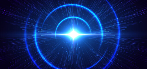 Naklejka premium Hi speed blue light lines with lighting effect and sparkle on dark blue background.