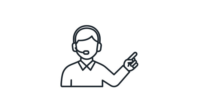 Customer service agent icon, headset, pointing finger, support, explanation