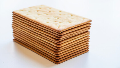 A stack of crackers on a white surface