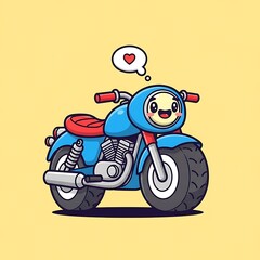 Cute cartoon motorcycle with smiling face.