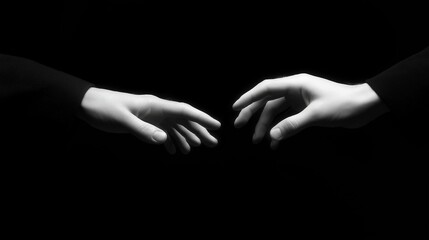 Two hands are touching each other in a black and white photo