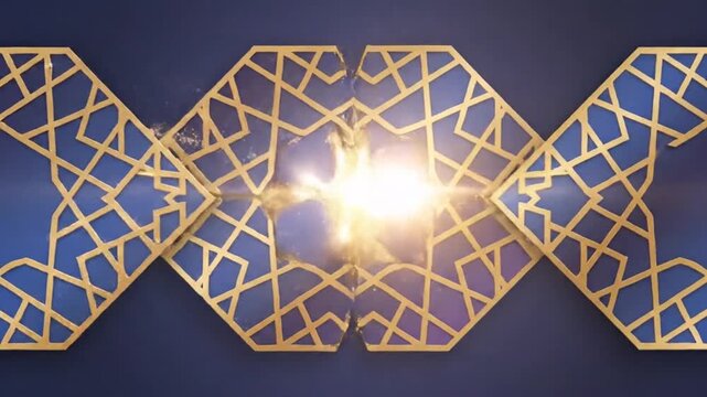Geometric pattern featuring interconnected gold shapes on blue background