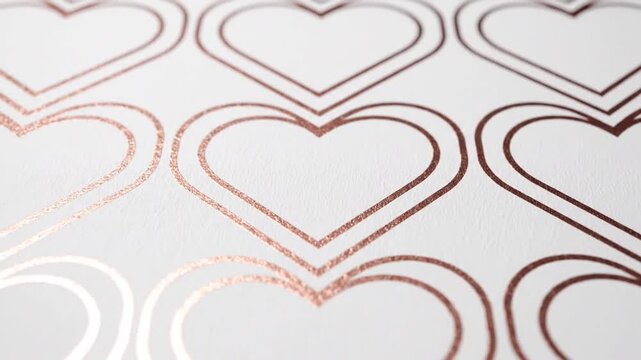 Rose gold heart pattern on white background with textured paper effect