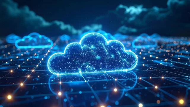 Cloud Computing Technology: Illustrating a network of interconnected digital clouds, representing the vast capabilities of the cloud. The image presents a captivating view of technological progress.